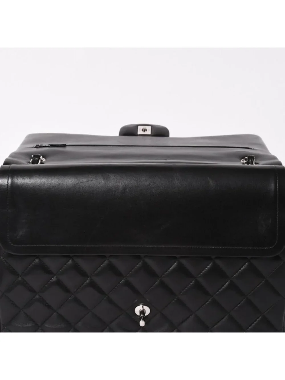 Chanel Maxi Quilted 33 Double Flap Chain Shoulder Bag CC Logo Lambskin Black
